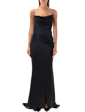 GIVENCHY Elegant Silk Satin Long Dress with Open Back