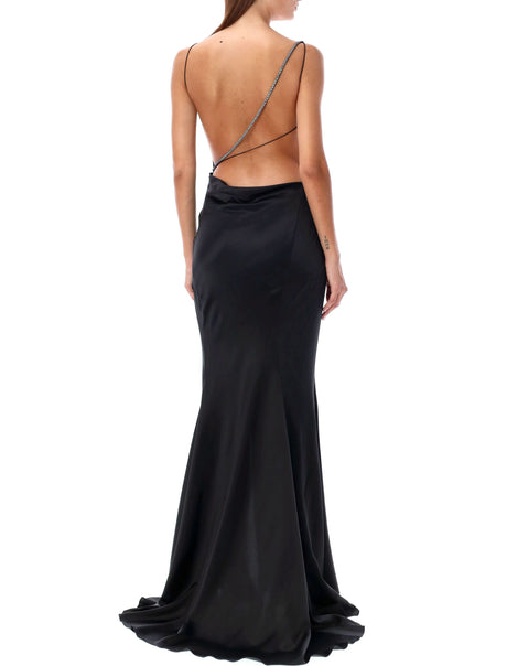 GIVENCHY Elegant Silk Satin Long Dress with Open Back