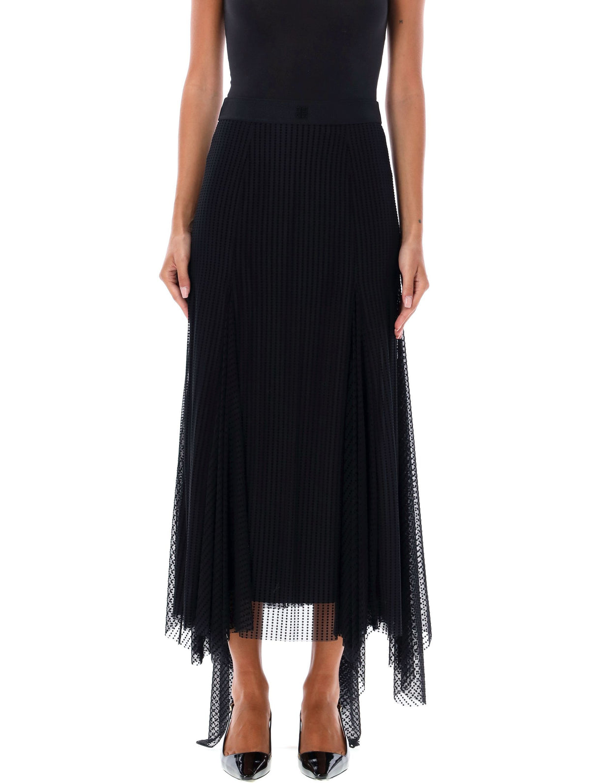 GIVENCHY Elegant Asymmetric Pleated Tulle Midi Skirt