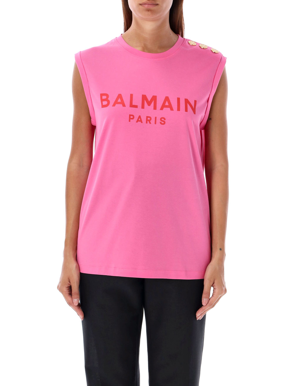 BALMAIN Chic 3-Button Round Neck Tank Top