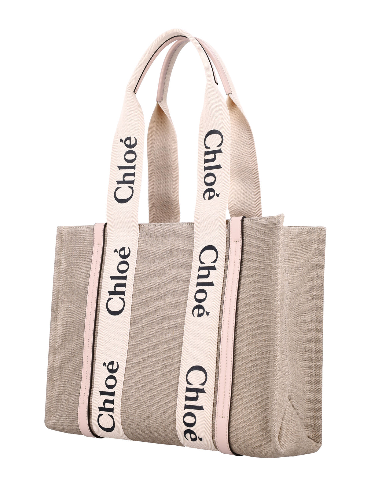 CHLOÉ Linen Woody Tote Handbag - 30cm