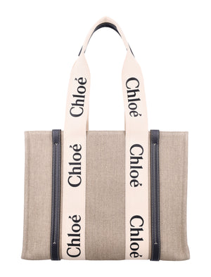 CHLOÉ Linen Woody Tote Handbag - 30CM Height