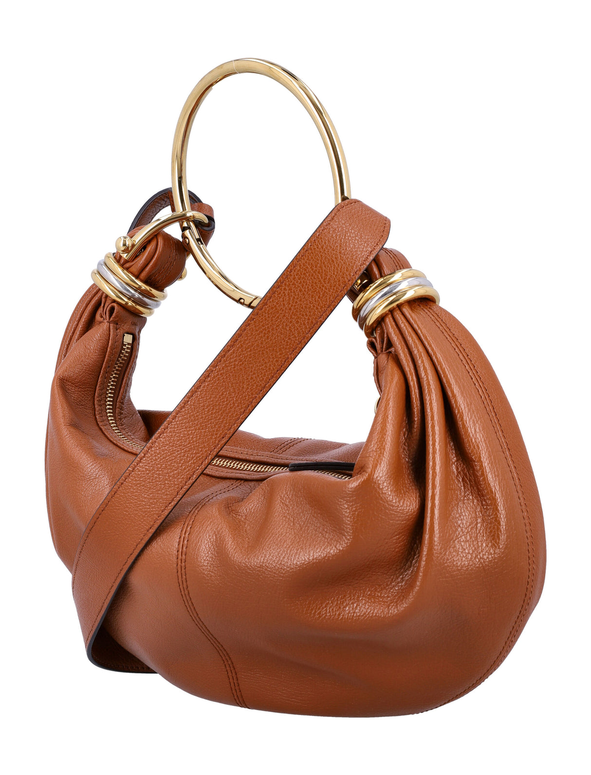 CHLOÉ Mini Grained Leather Hobo Handbag with Bracelet Handle