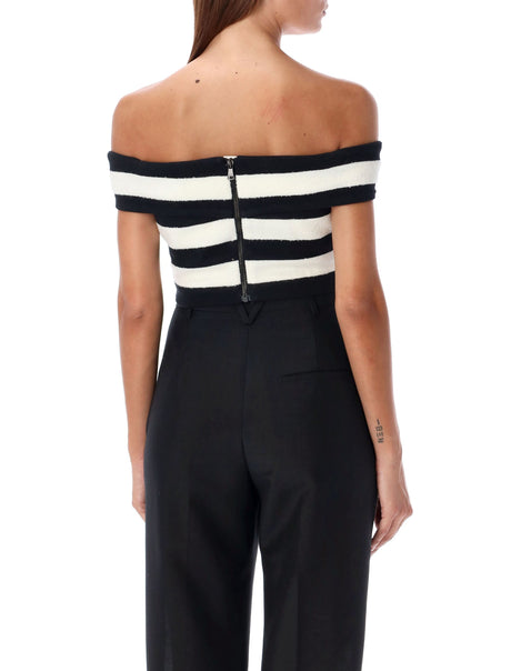BALMAIN Chic Striped Off-the-Shoulder Top