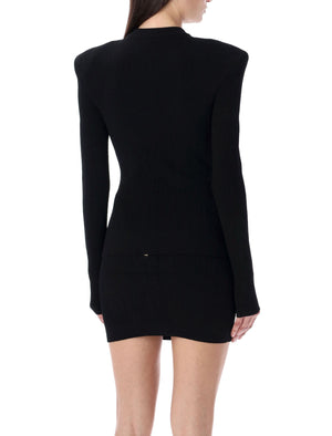 BALMAIN Feminine Black Knit Sweater with Gold-Tone Buttons for Women by a High-End Designer Brand