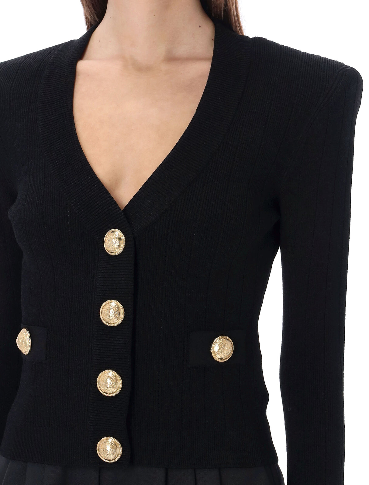 Exquisite Gold Button Knit Cardigan for Women by BALMAIN