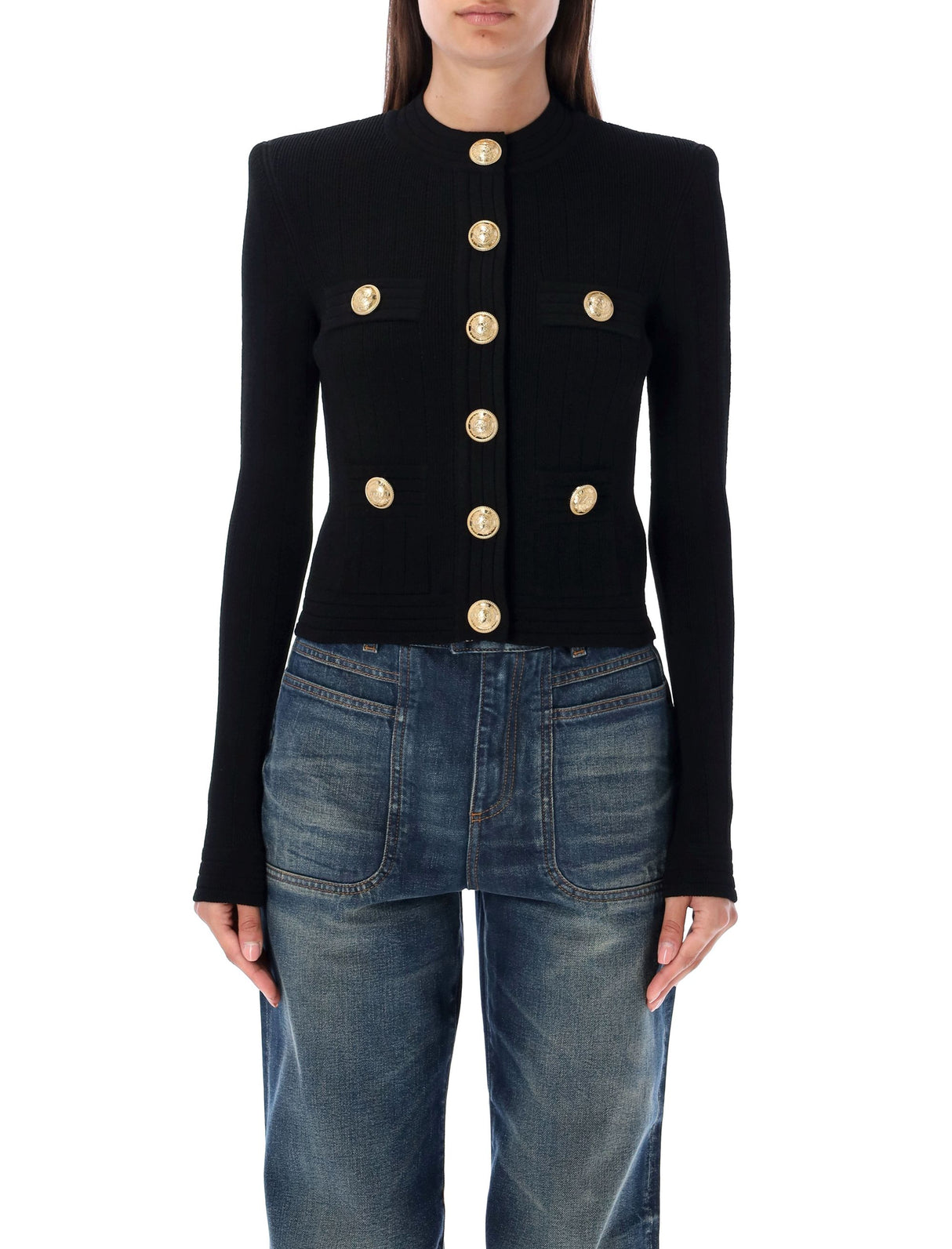 BALMAIN Gold Buttoned Knit Cardigan