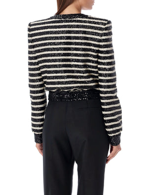 BALMAIN Glamorous Striped Sequin Cropped Jacket