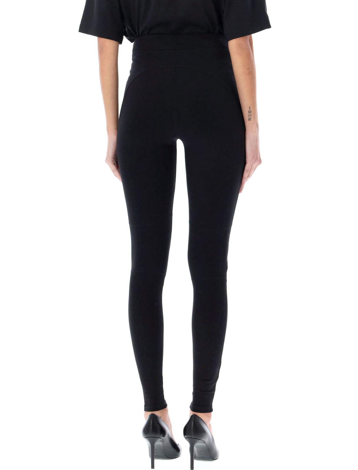 BALMAIN Elegant Fitted Knit Leggings with Golden Button Accents