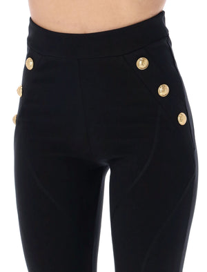 BALMAIN Elegant Fitted Knit Leggings with Golden Button Accents