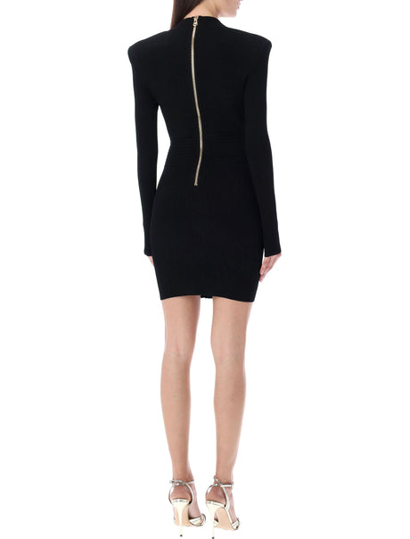 BALMAIN Chic Structured Shoulder Mini Dress with Golden Accents