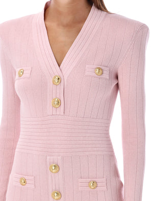 BALMAIN Chic Sculpted Shoulder Mini Dress with Gold-Tone Accents