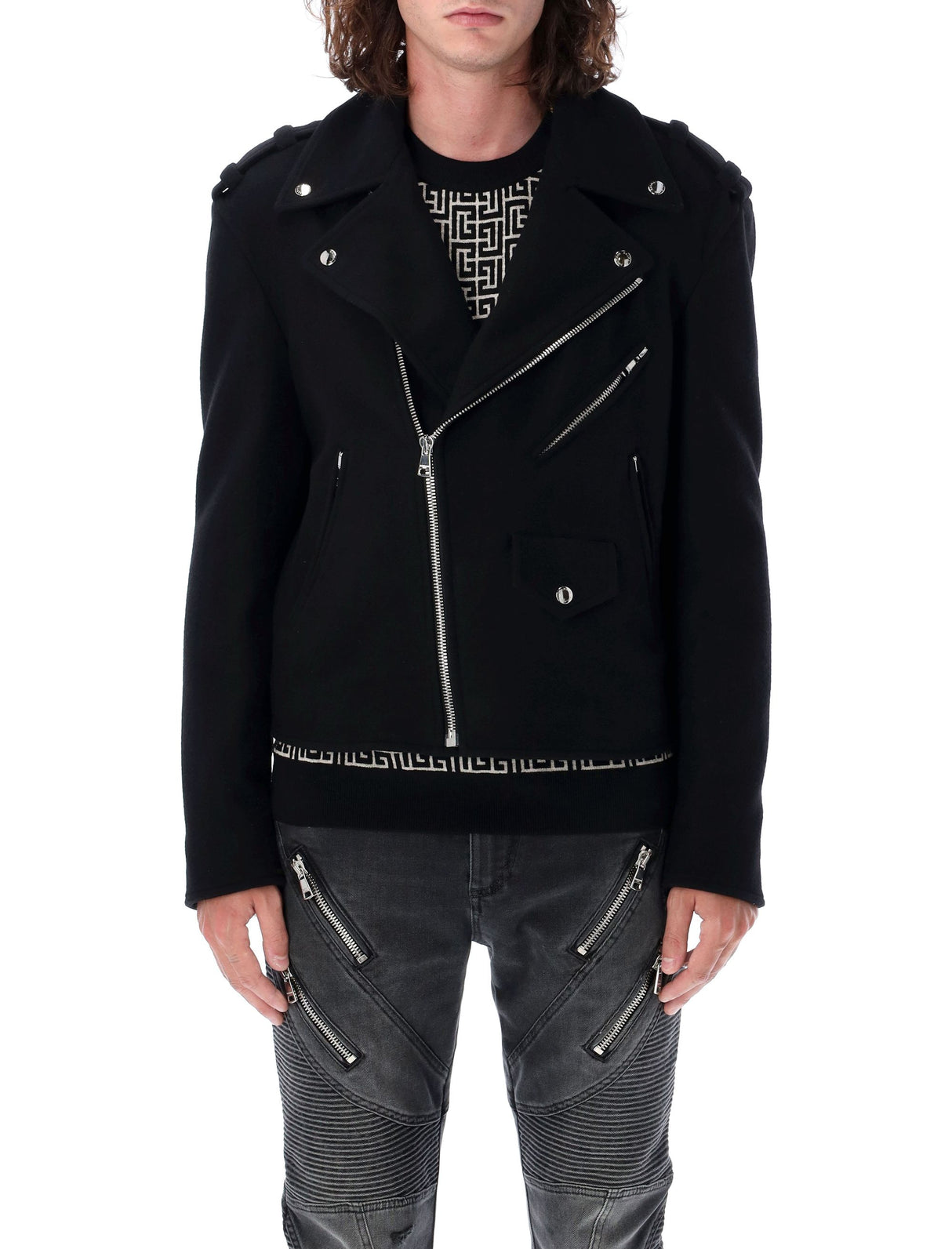 BALMAIN Modern Biker Wool Jacket