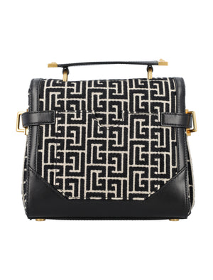 BALMAIN Elegant Monogram Mini Handbag with Golden Accents - 23cm Width