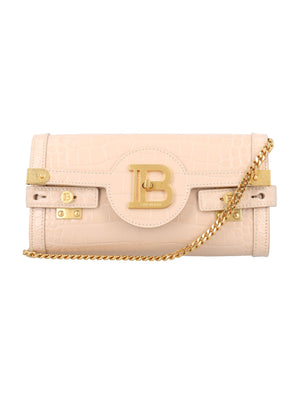 BALMAIN B-BUZZ 23 CROC-EMBOSSED LEATHER CLUTCH