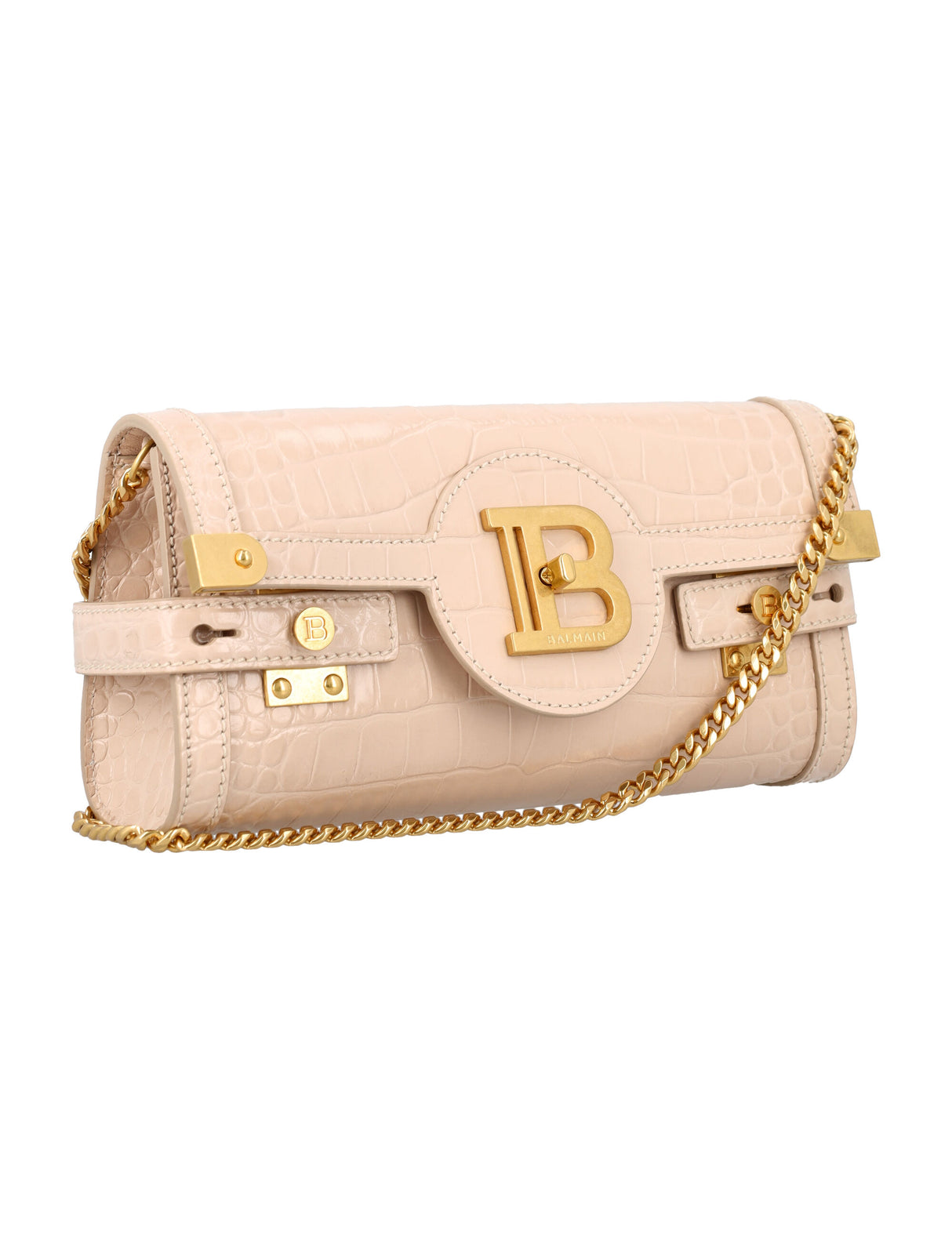 BALMAIN B-BUZZ 23 CROC-EMBOSSED LEATHER CLUTCH