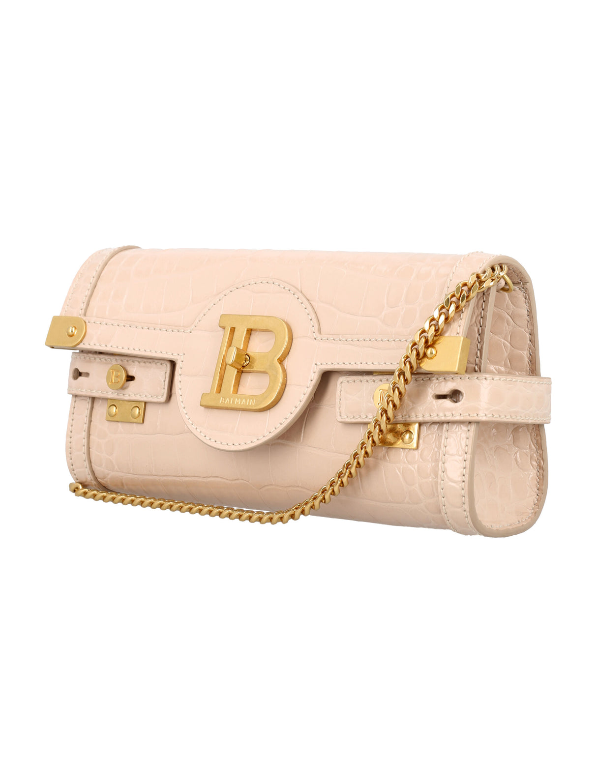 BALMAIN B-BUZZ 23 CROC-EMBOSSED LEATHER CLUTCH