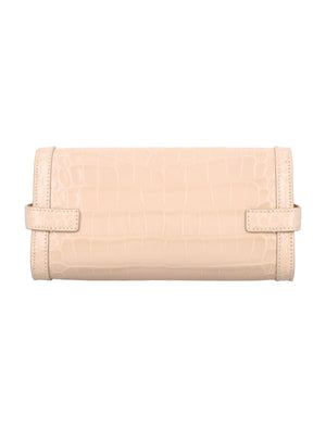 BALMAIN Chic Croc-Embossed Leather Mini Clutch 23cm