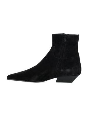 KHAITE Elegant Black Suede Ankle Boots