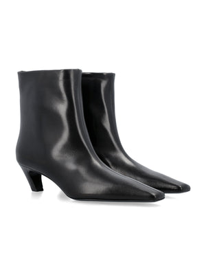 KHAITE Elegant Square-Toe Leather Ankle Boot