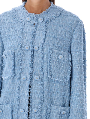 DOLCE & GABBANA Chic Collarless Tweed Jacket with Embossed Button Detail