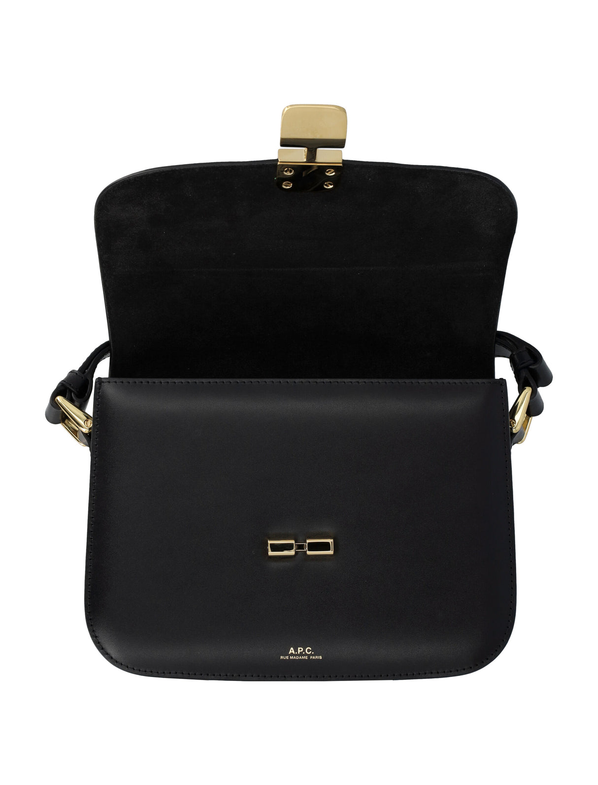 A.P.C. Elegant Mini Trapezoidal Leather Handbag with Gold Accents