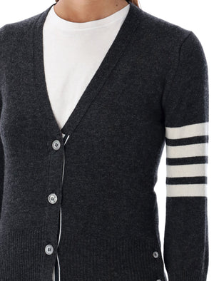 THOM BROWNE Classic V-Neck Cashmere Cardigan with Signature Stripes