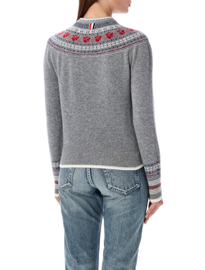 THOM BROWNE Elegant Rose Fair Isle Wool Cardigan