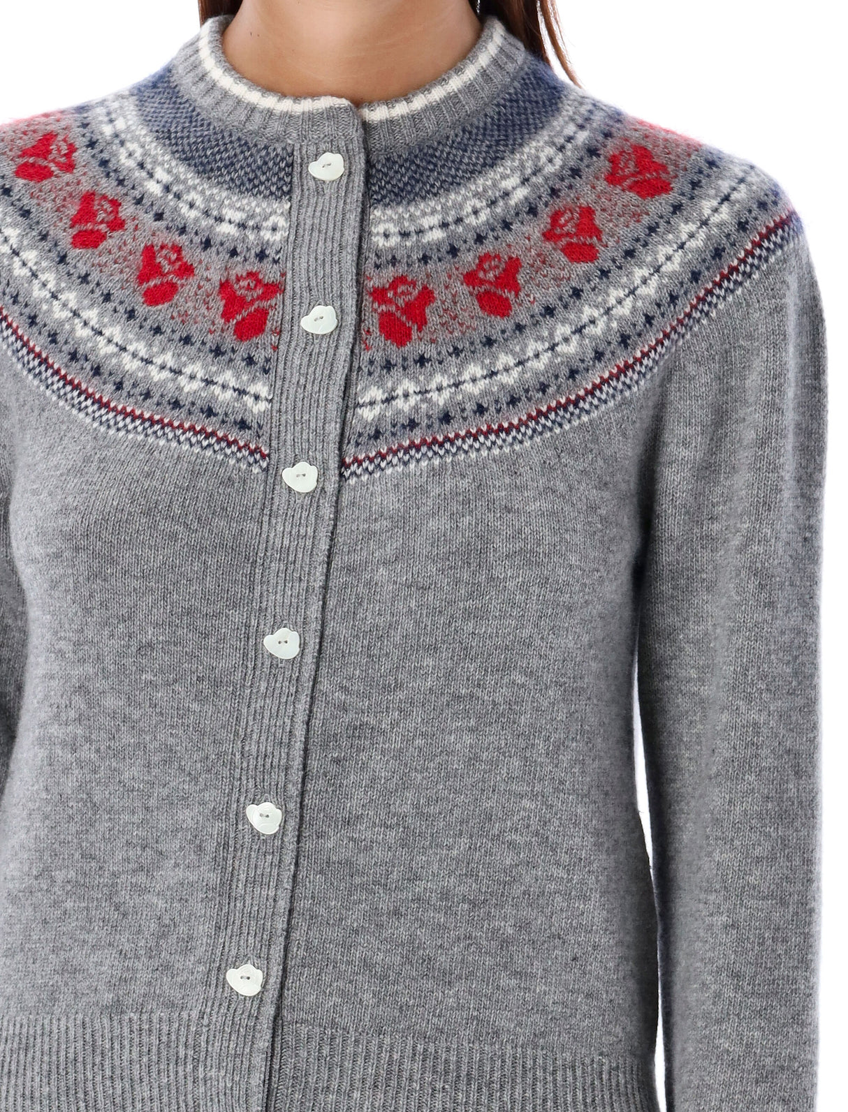 THOM BROWNE Elegant Rose Fair Isle Wool Cardigan