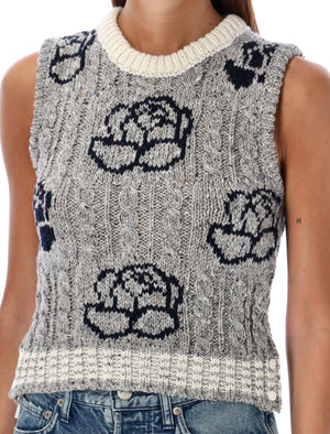 THOM BROWNE Elegant Rose Intarsia Cropped Knit Sweater