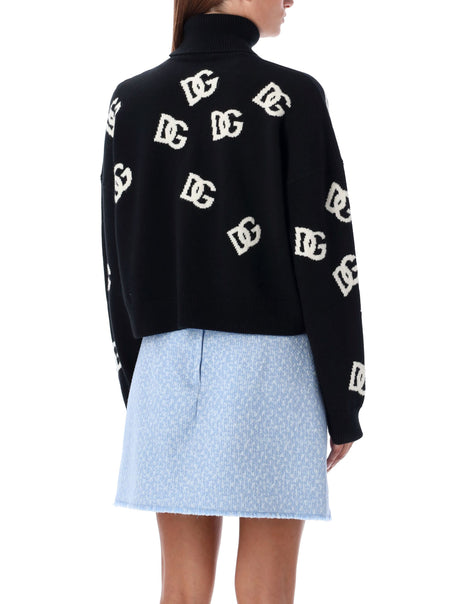 DOLCE & GABBANA Chic Contrast High-Neck Wool Sweater