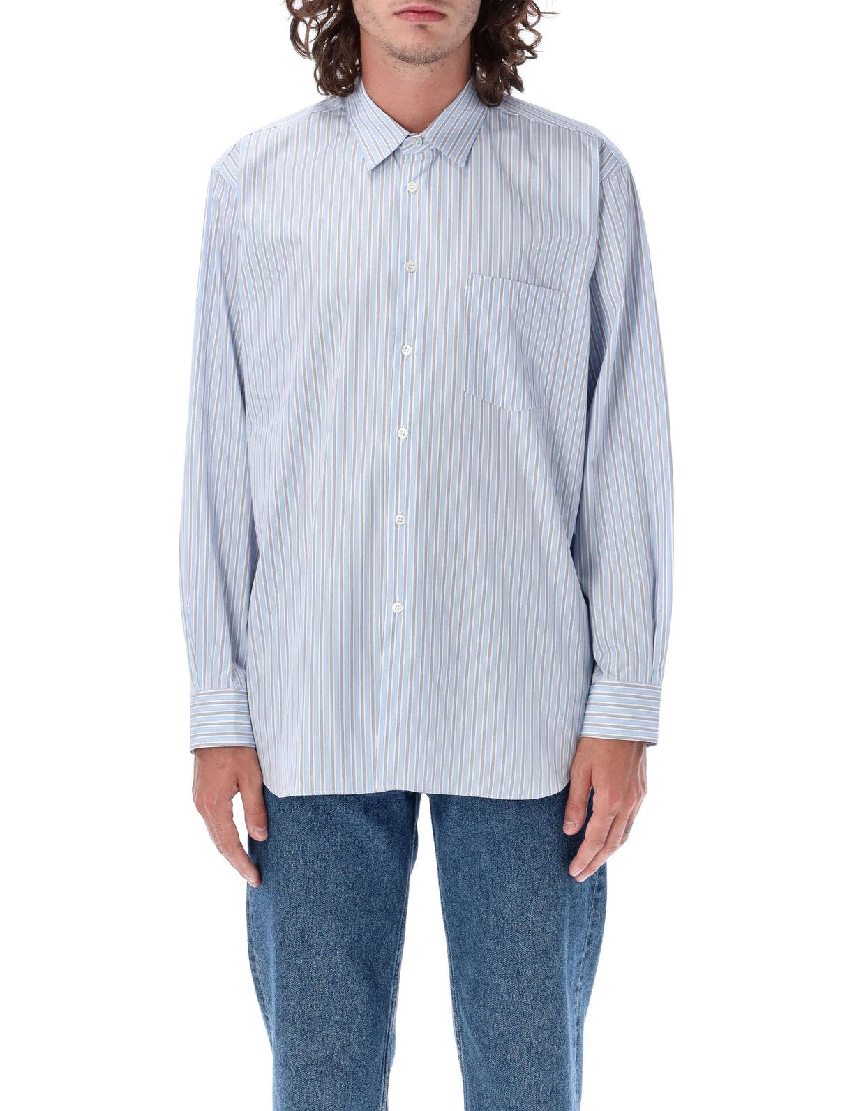 COMME DES GARÇONS SHIRT Men's Striped Long Sleeve Shirt - Size L