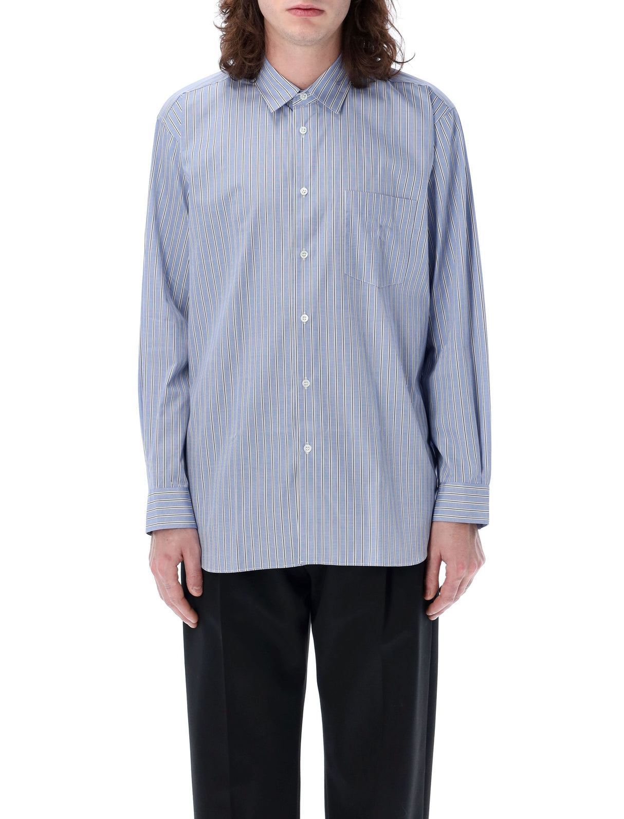 COMME DES GARÇONS SHIRT Men's Regular Fit Striped Shirt with Pointed Collar - Size L