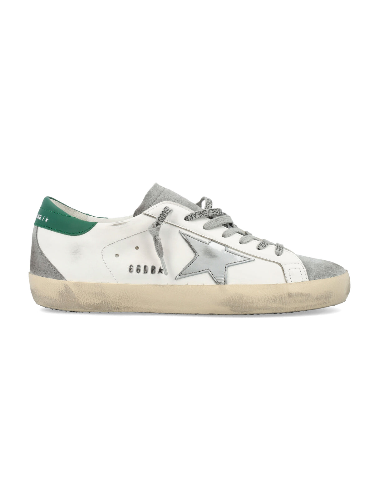 GOLDEN GOOSE Super-Star Classic Men's Sneaker in White, Silver, and Green