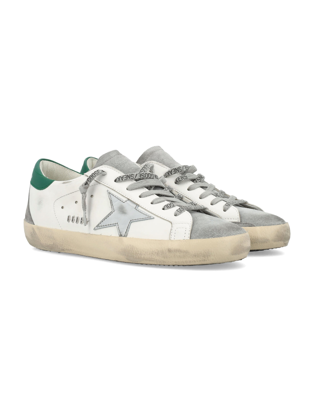 GOLDEN GOOSE Super-Star Classic Men's Sneaker in White, Silver, and Green