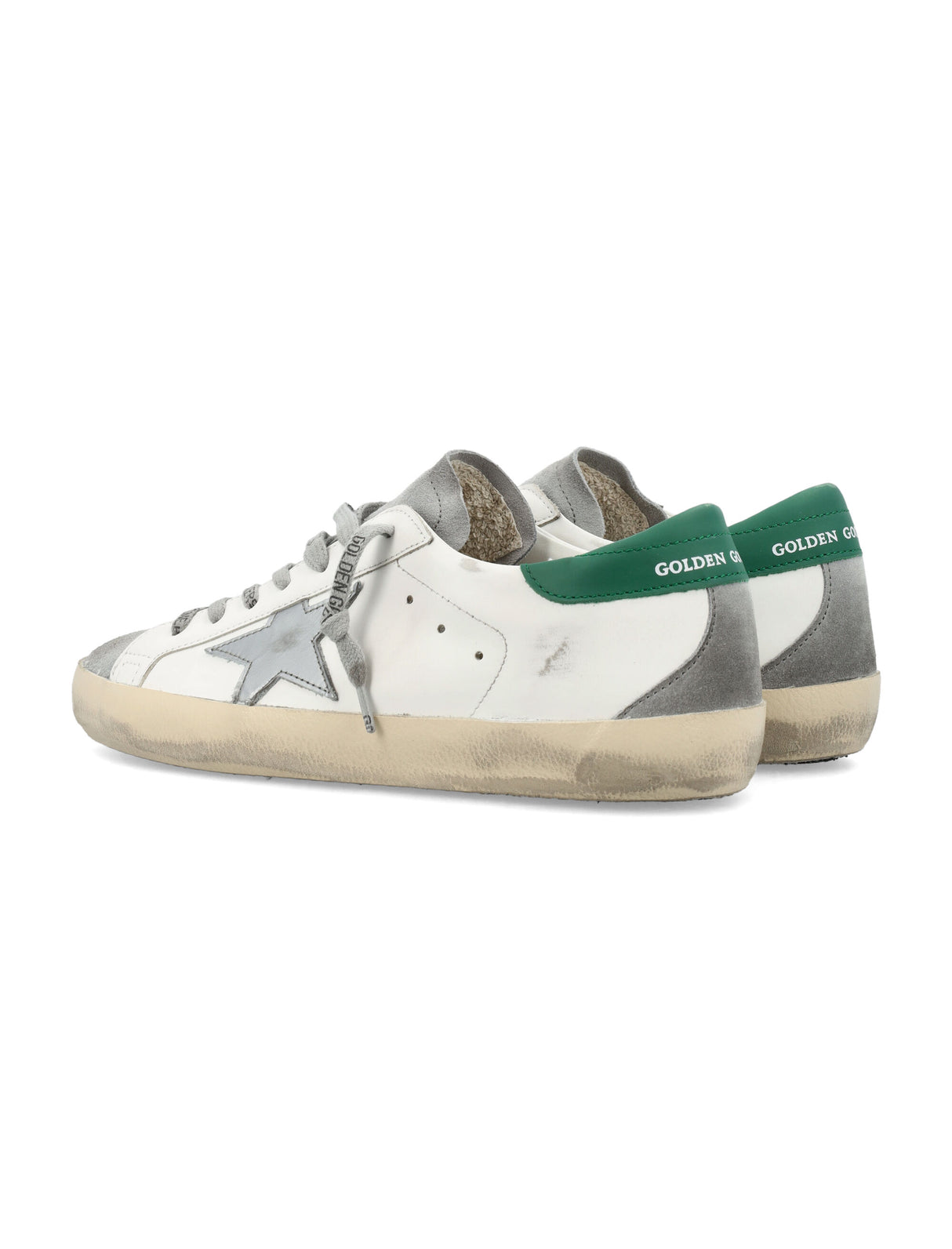 GOLDEN GOOSE Super-Star Classic Men's Sneaker in White, Silver, and Green