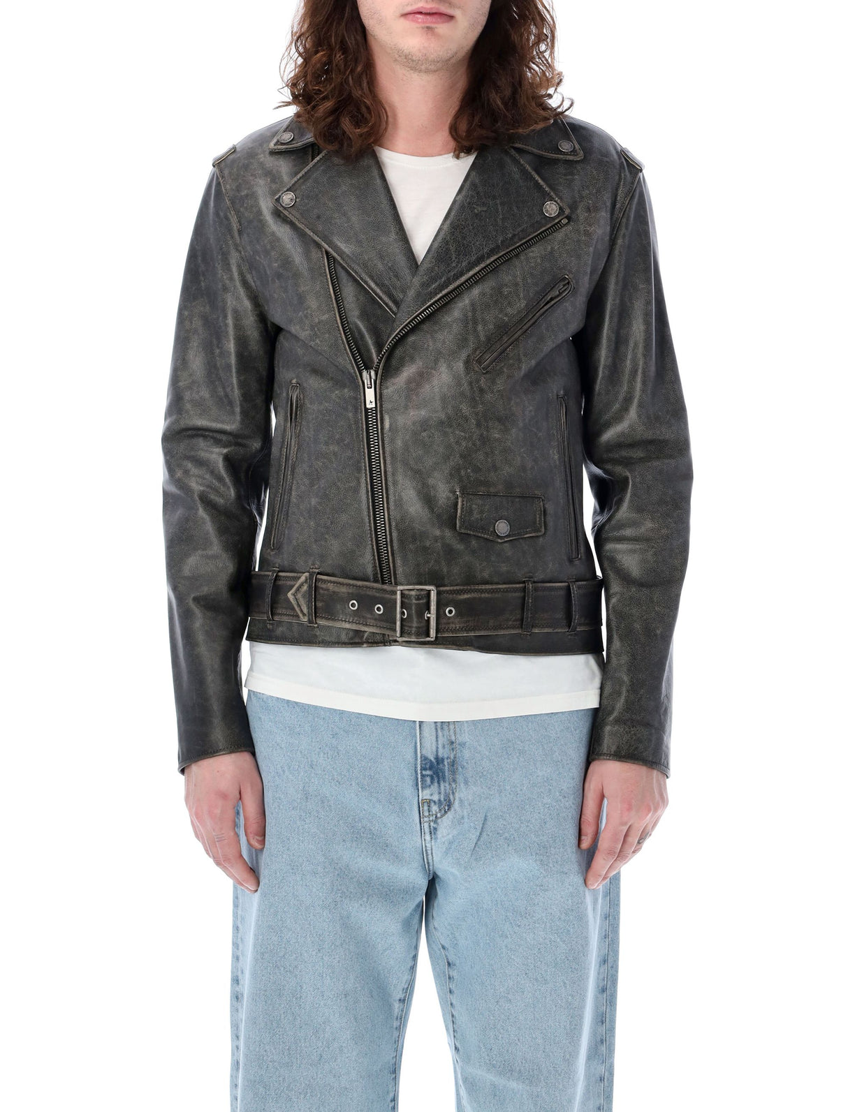 GOLDEN GOOSE Men's Biker Leather Jacket in Black for FW24