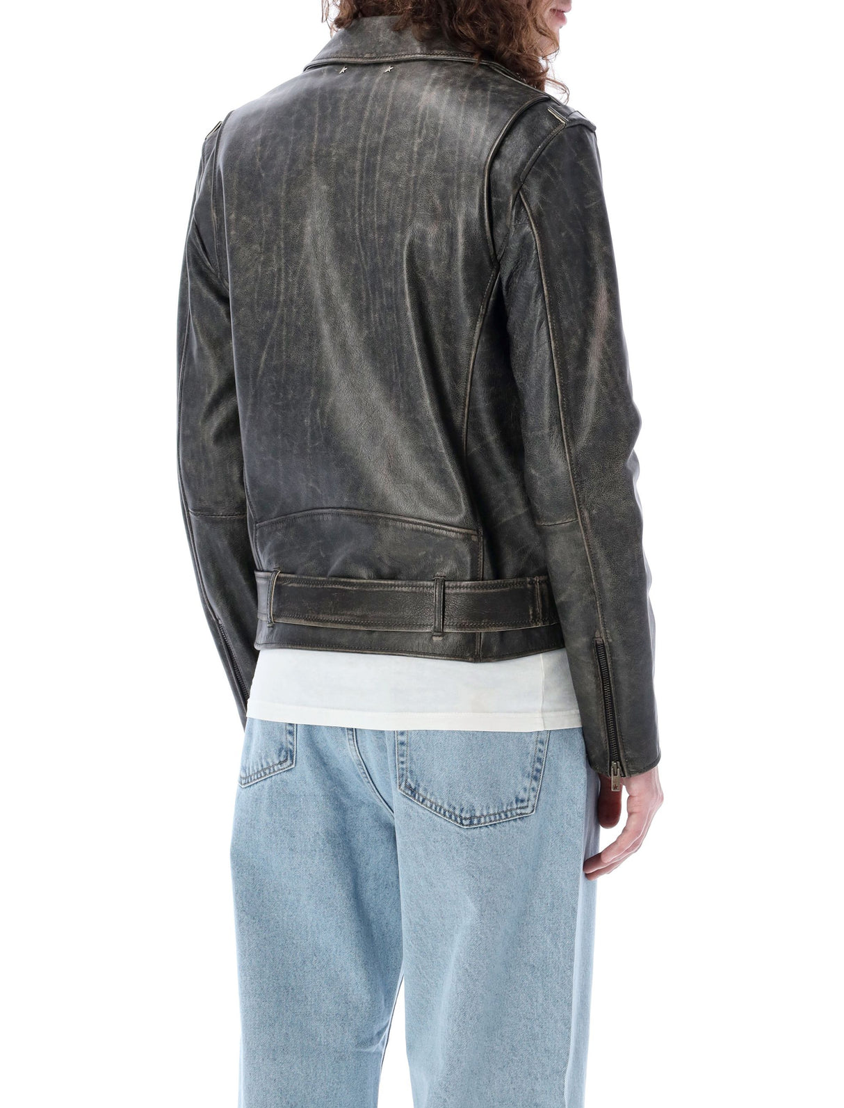 GOLDEN GOOSE Men's Biker Leather Jacket in Black for FW24