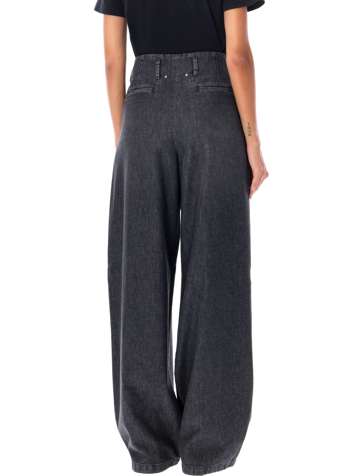 GOLDEN GOOSE Elevated Wide Leg Pleated Black Jeans