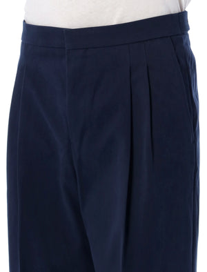 AMI PARIS Men's Wide-Leg Pleated Trousers in Navy