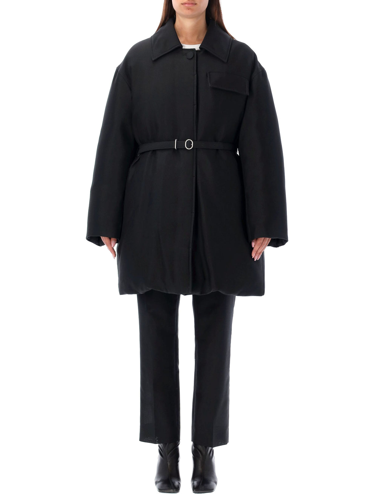 JIL SANDER Elegant Oversized Down Jacket with Belt