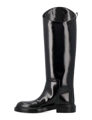 JIL SANDER Elegant Glossy Black Knee-High Leather Boots