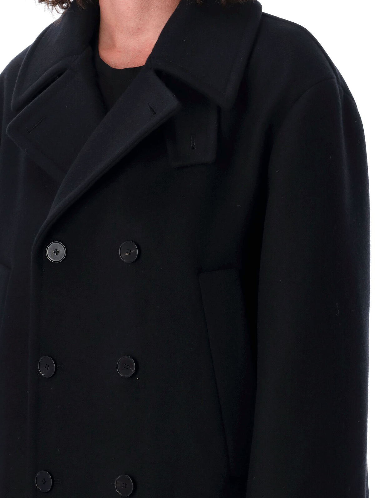 JIL SANDER Classic Double-Breasted Wool Peacoat