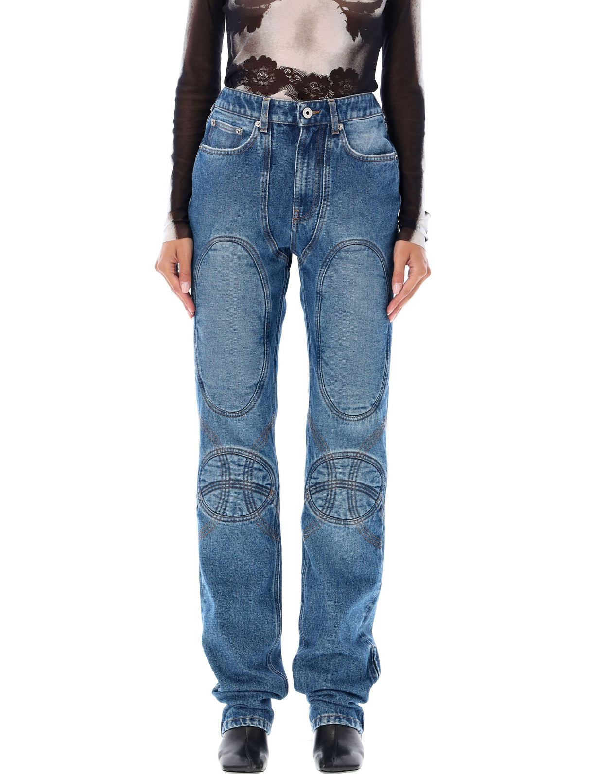 JEAN PAUL GAULTIER Relaxed High-Waist Lace-Up Knee Jeans - Size 26