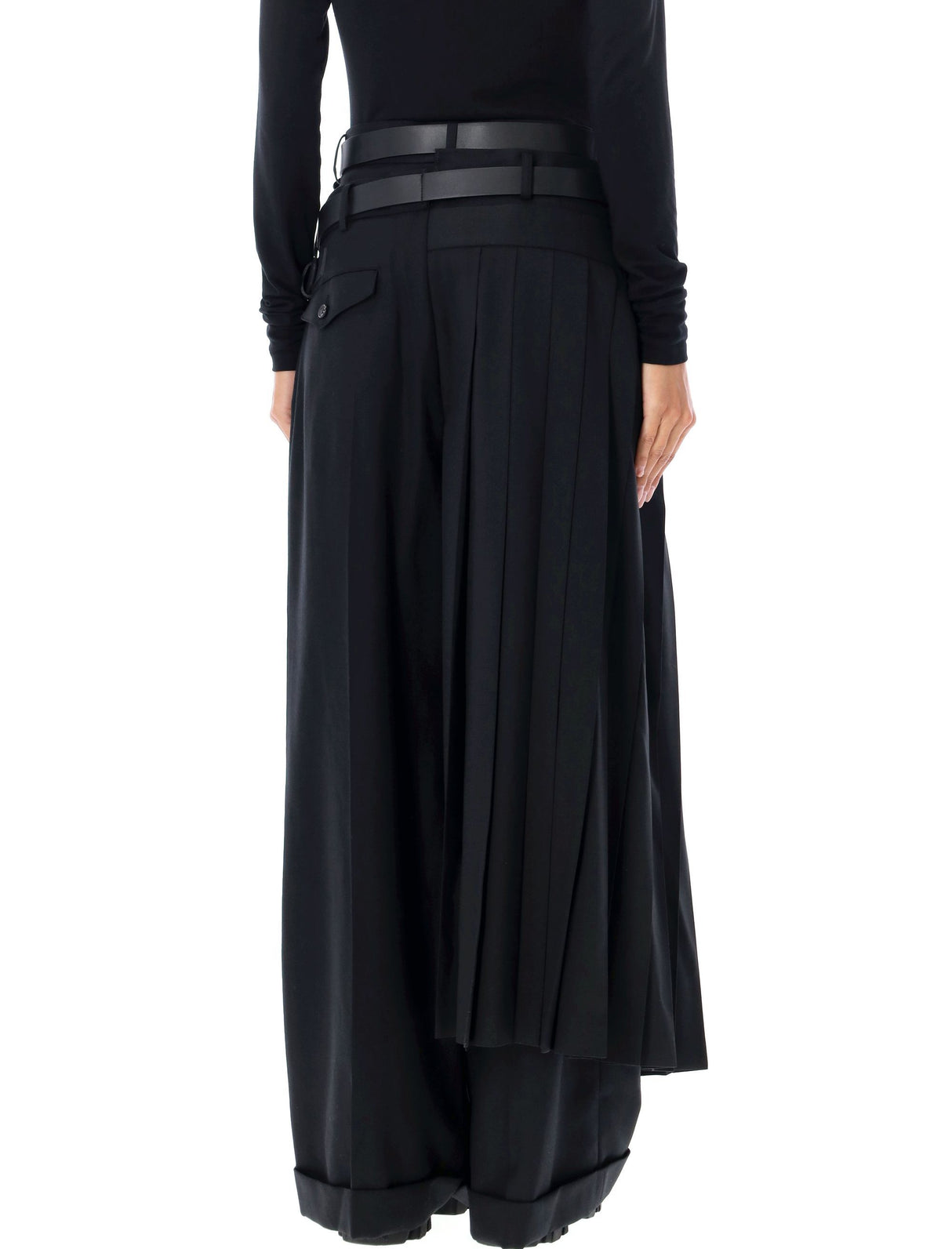 JUNYA WATANABE Womens High-Waisted Wide-Leg Pleated Pants with Faux Leather Belt - Size M