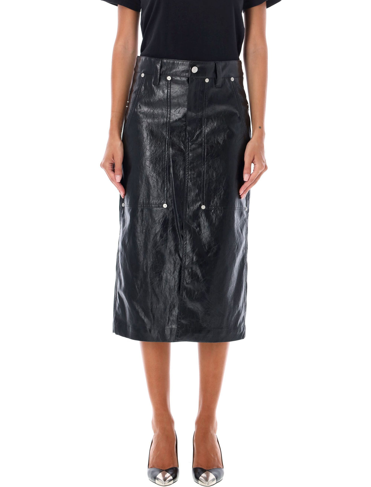 ISABEL MARANT ETOILE Chic Patent Midi Skirt with Stitch Detail