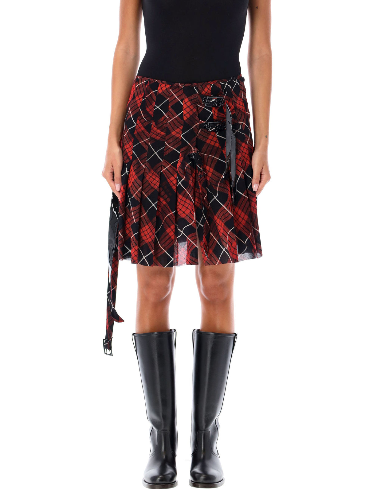 JEAN PAUL GAULTIER Mid-Thigh Pleated Tartan Skirt in Regular Fit