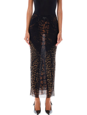 JEAN PAUL GAULTIER Leopard Print Mesh Maxi Skirt