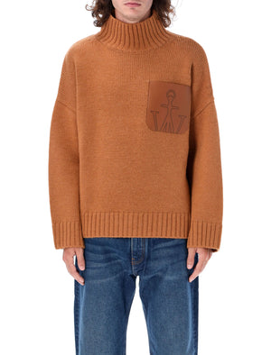 JW ANDERSON High Neck Leather-Trimmed Wool Blend Sweater