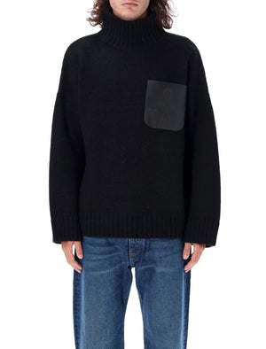 JW ANDERSON Elevated High Neck Knit Sweater with Leather Pocket